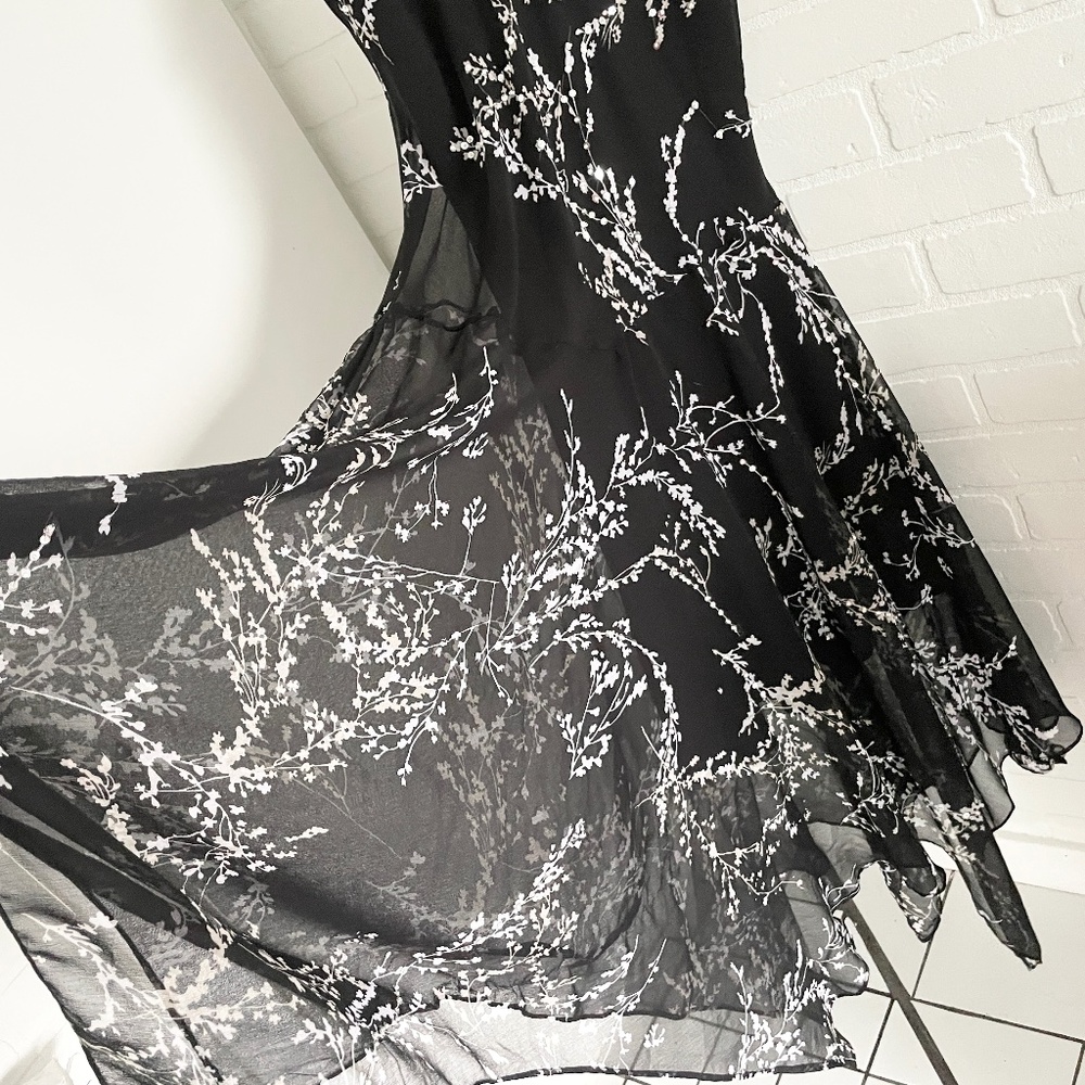 Vintage Sequin Hanky Hem Prom Dress Dark Fairy Black Silver Sz L - Picture 7 of 12